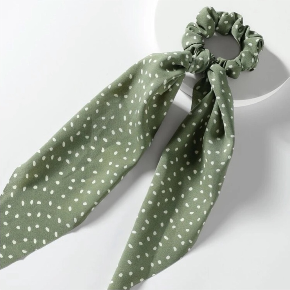 Olive Green Polka Dot Scarf Scrunchie - Picture 2 of 3